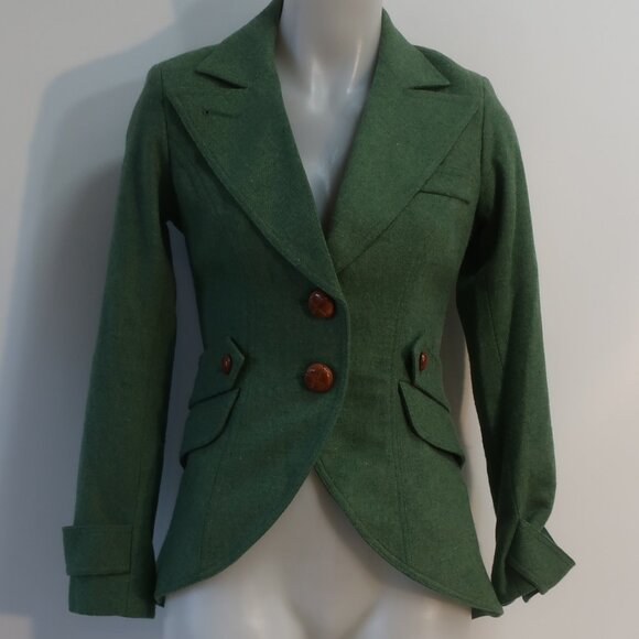 Womens Smythe 100% Wool Green Two Button Blazer 6 - Picture 1 of 8